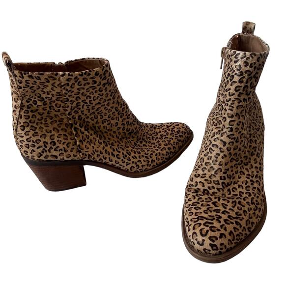 LUCKY BRAND Natania Womens Boots Sz 9M Tan Leopard Safari Chic Tan Chunky Heel - Picture 2 of 13